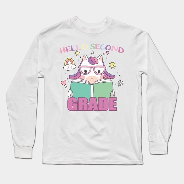 hello second grade kids and baby back to school gift Long Sleeve T-Shirt by Fadloulah